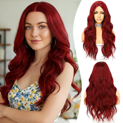 Rote Wellenperücke Lace Front Synthetisch 24 Zoll