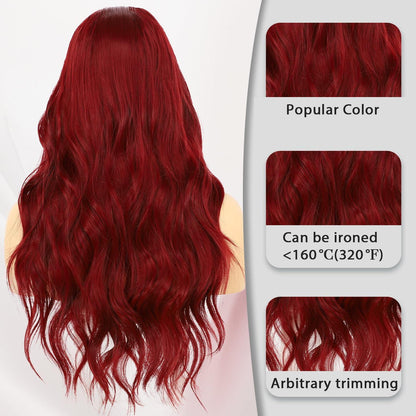 Rote Wellenperücke Lace Front Synthetisch 24 Zoll