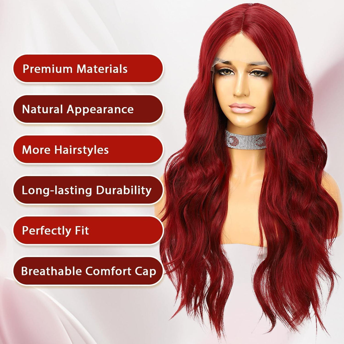 Rote Wellenperücke Lace Front Synthetisch 24 Zoll