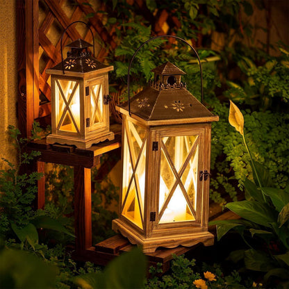 Holz Metall Laterne 48cm Rustikal Bauernhaus Windlicht Hängend Antik Beige