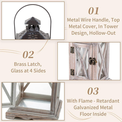 Holz Metall Laterne 48cm Rustikal Bauernhaus Windlicht Hängend Antik Beige