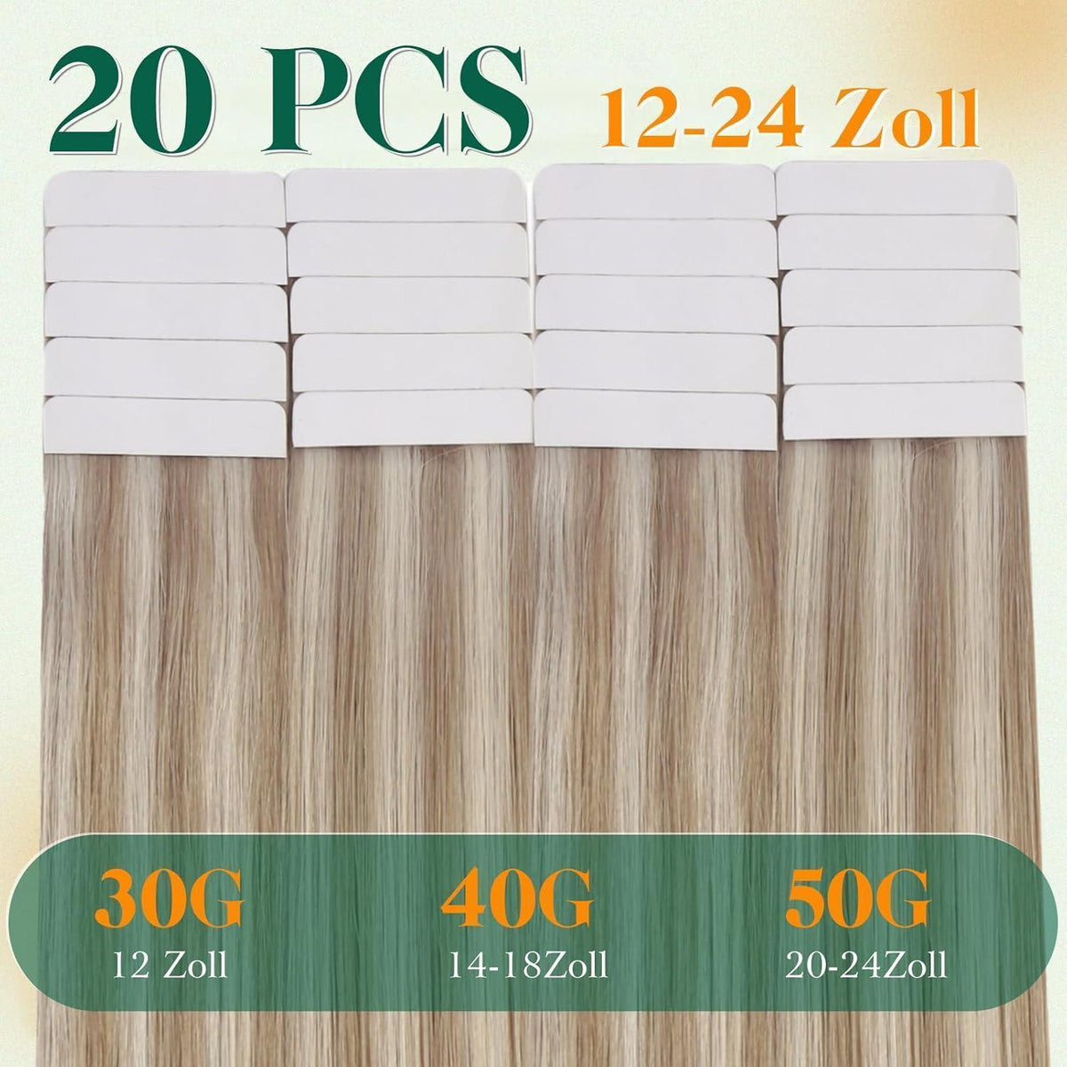 Echthaar Tape Extensions Blond Aschblond 55cm #18/613