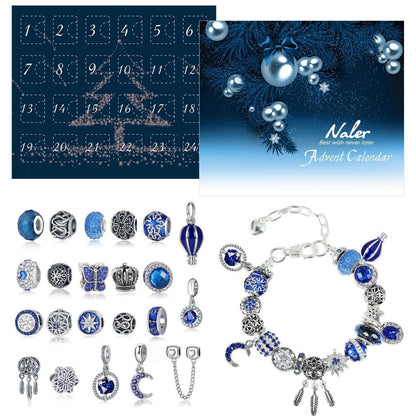 Blauer Schmuck Adventskalender mit 24 Charms & Ketten
