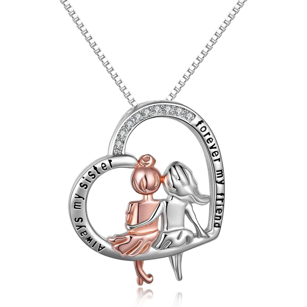 Schwestern Halskette Sterling Silber Infinity Herz Kristall