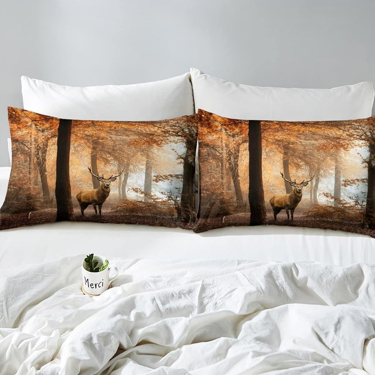 Hirsch Bettwäsche Set Braun 135x200cm Natur Wald Motiv