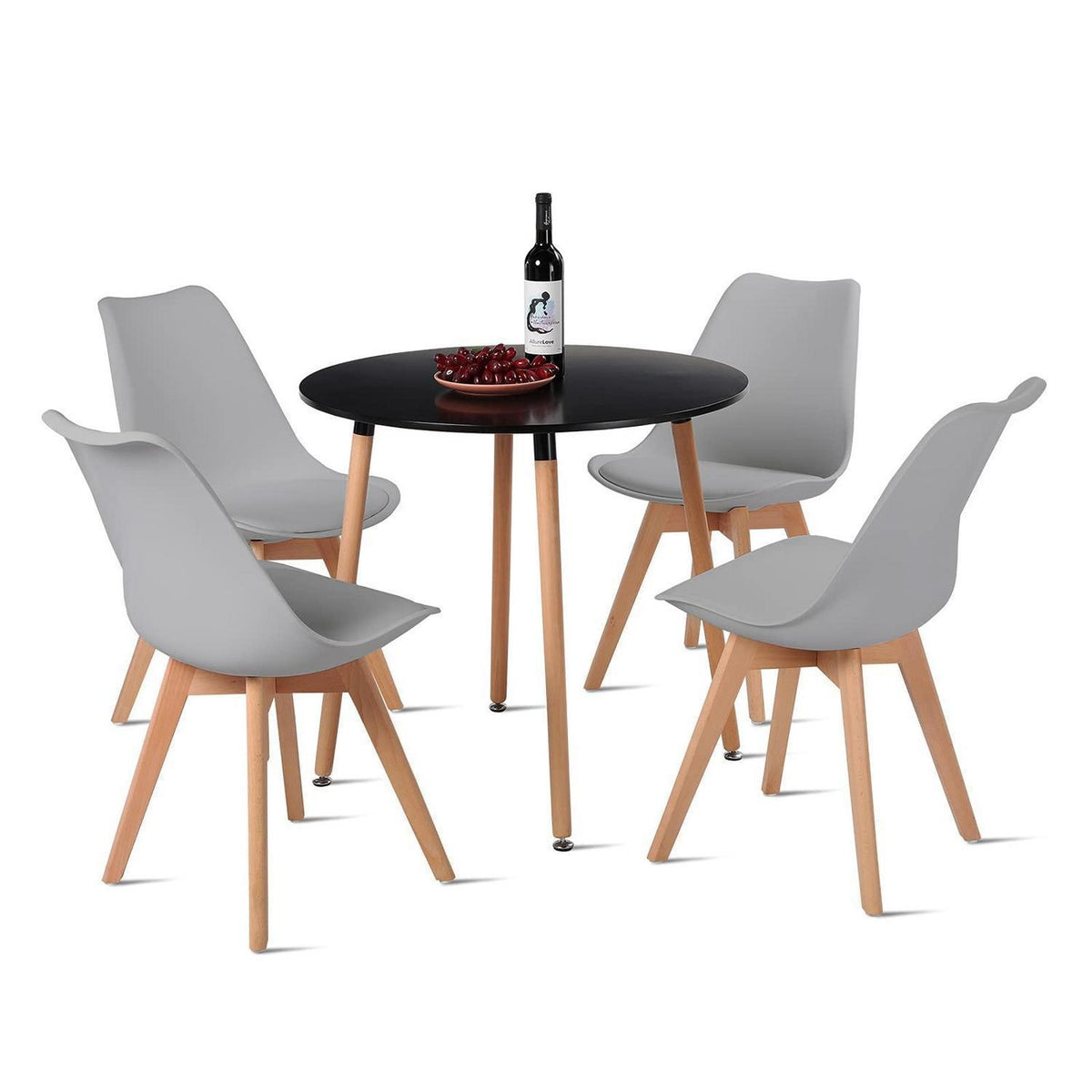 Runder Esstisch Set Schwarz Grau | Skandinavisch Holz 80cm