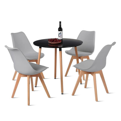Runder Esstisch Set Schwarz Grau | Skandinavisch Holz 80cm