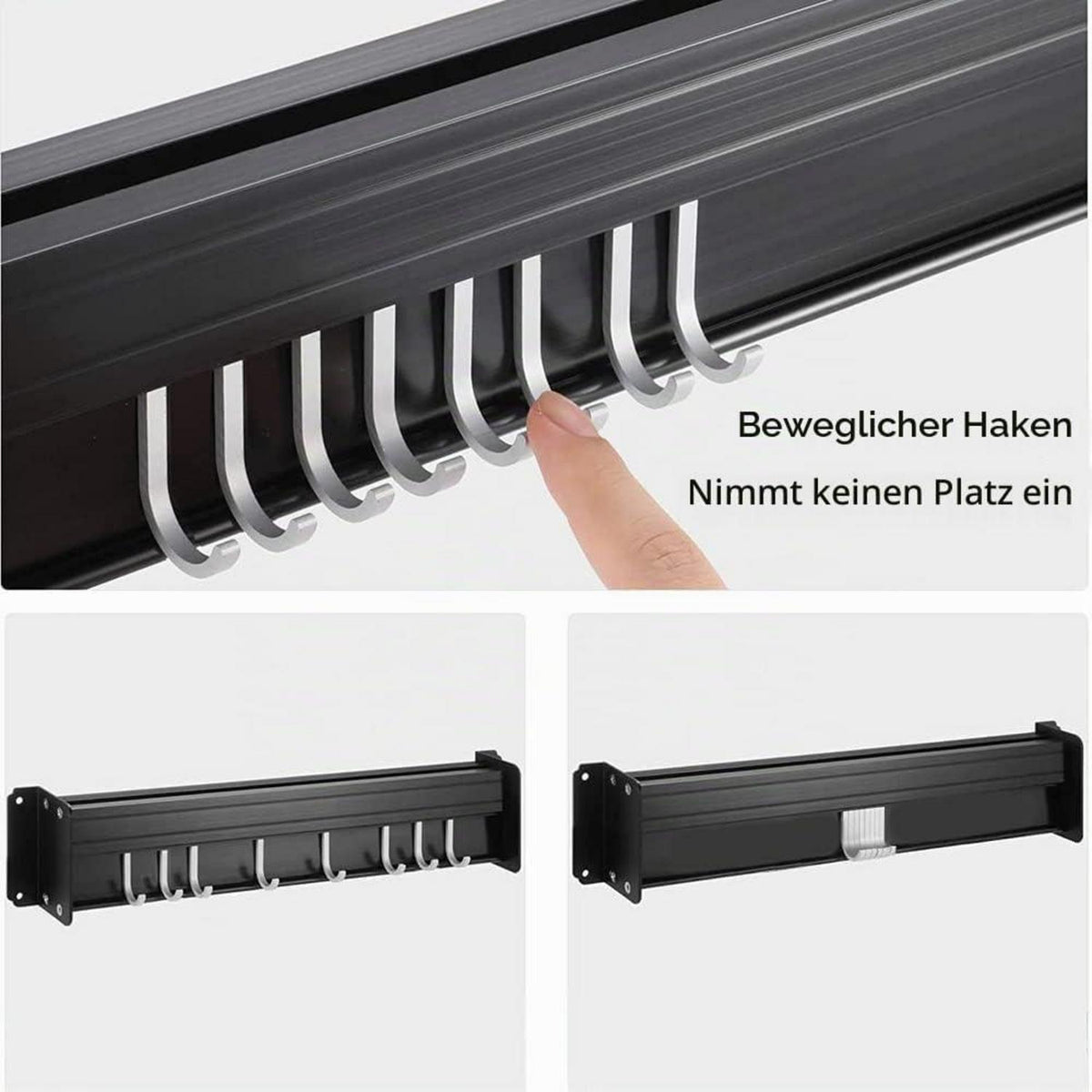 Küchenhakenleiste ohne Bohren mit Messerblock & 8 Haken