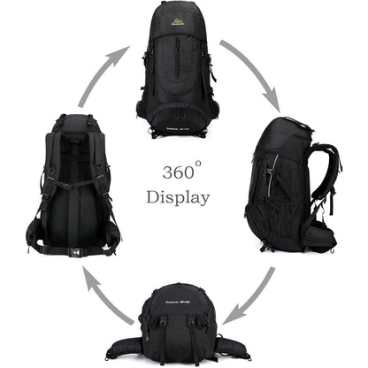 70L Trekkingrucksack für Damen und Herren, Schwarz