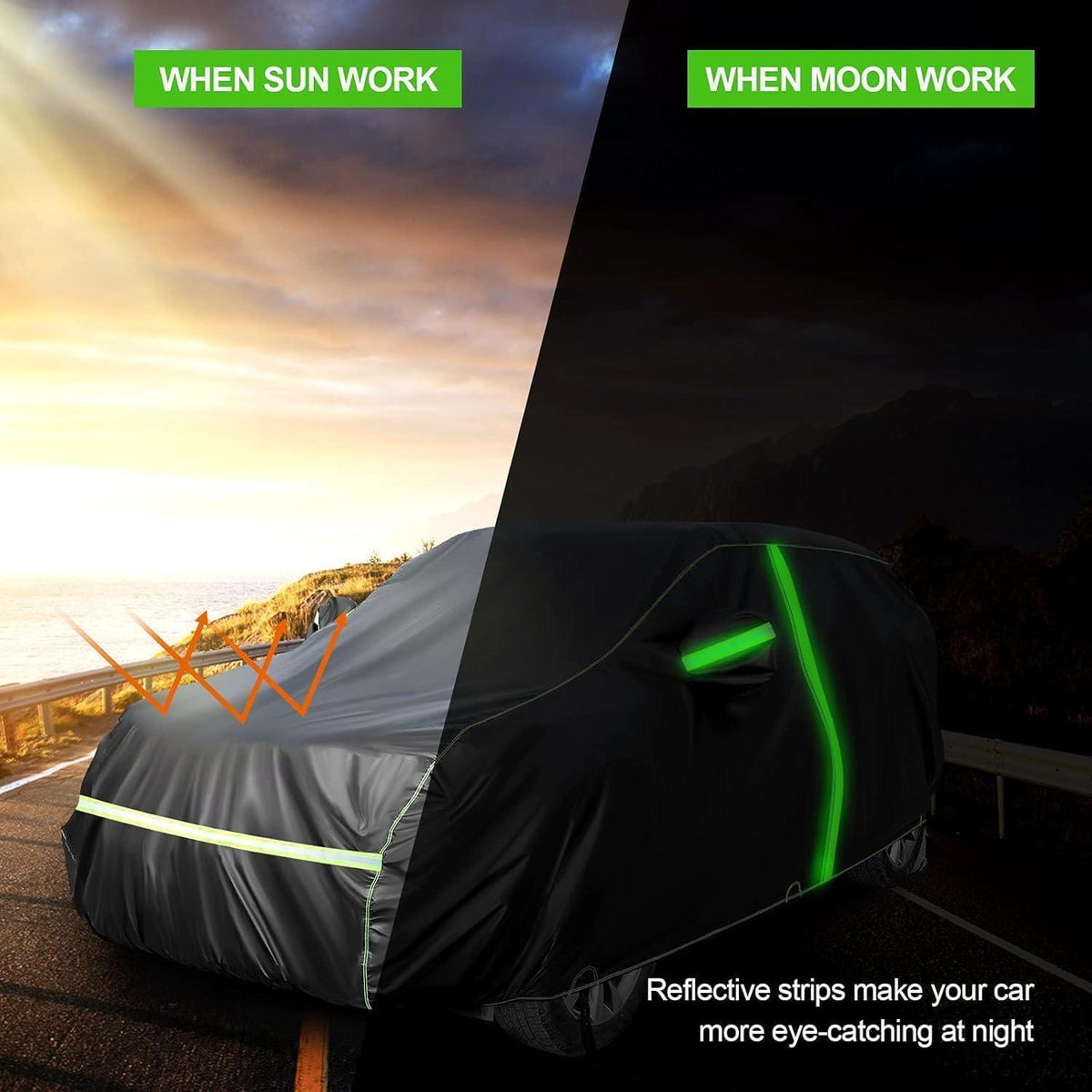 SUV Autoabdeckung Vollgarage – Wasserdicht & Reflexstreifen XL (510x200x180cm)
