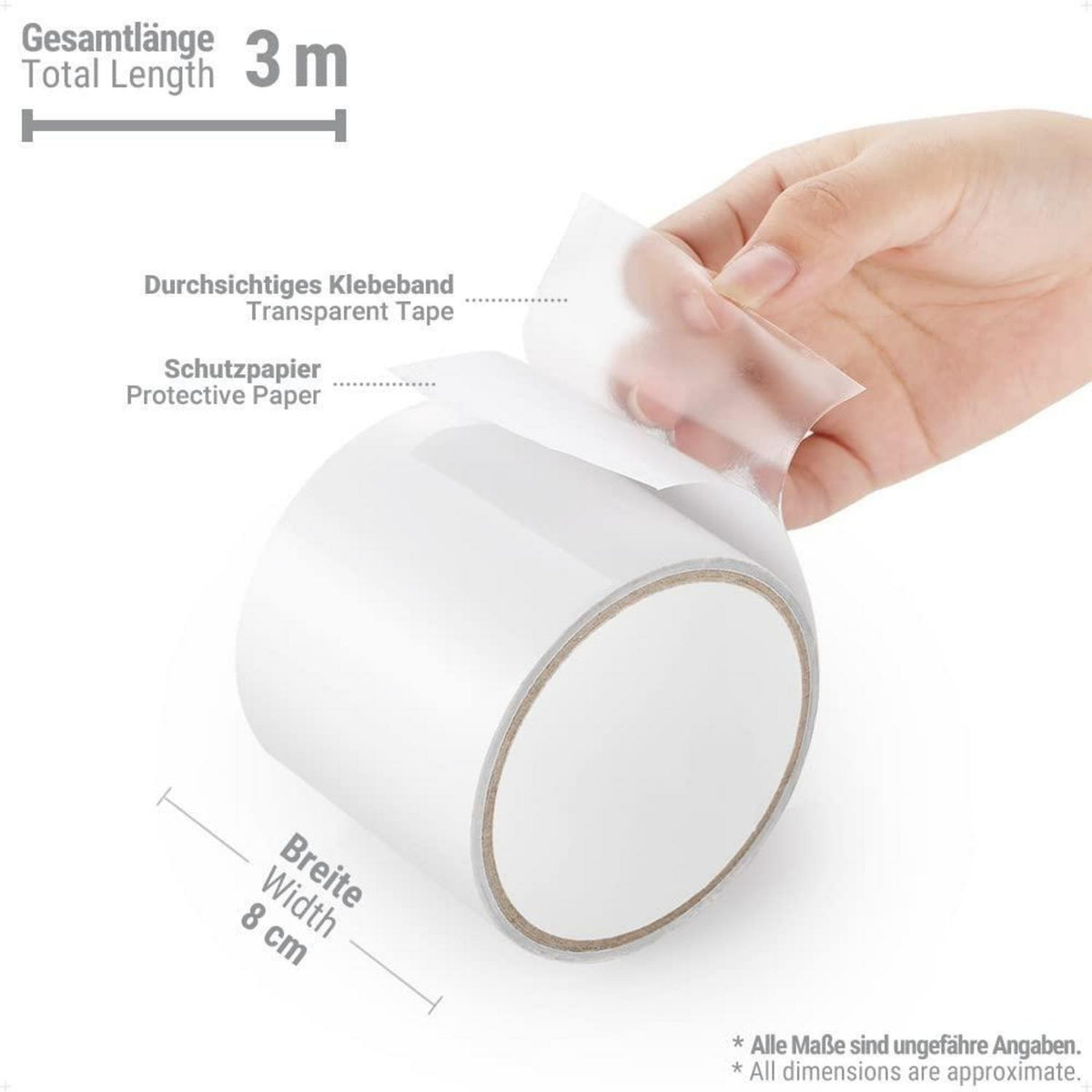 Zelt Reparaturband wasserdicht 3M x 8CM transparent