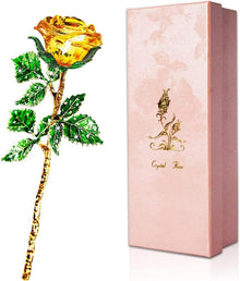 Gelbe Kristallrose Geschenk für Frauen - Ewige Blume mit Wunschkarte