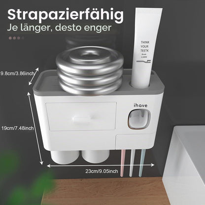Zahnbürstenhalter Wand mit Spender & Schublade – Weiß