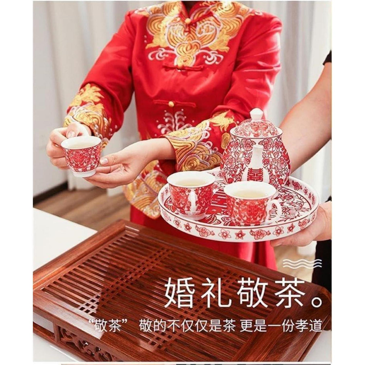 Chinesisches Tee-Geschenkset mit Teekanne & 4 Tassen – Double Happiness