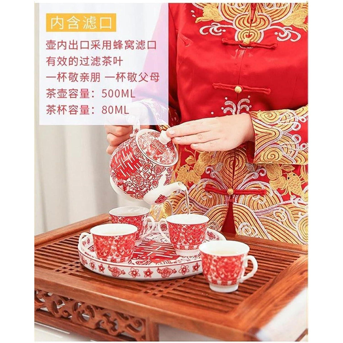 Chinesisches Tee-Geschenkset mit Teekanne & 4 Tassen – Double Happiness