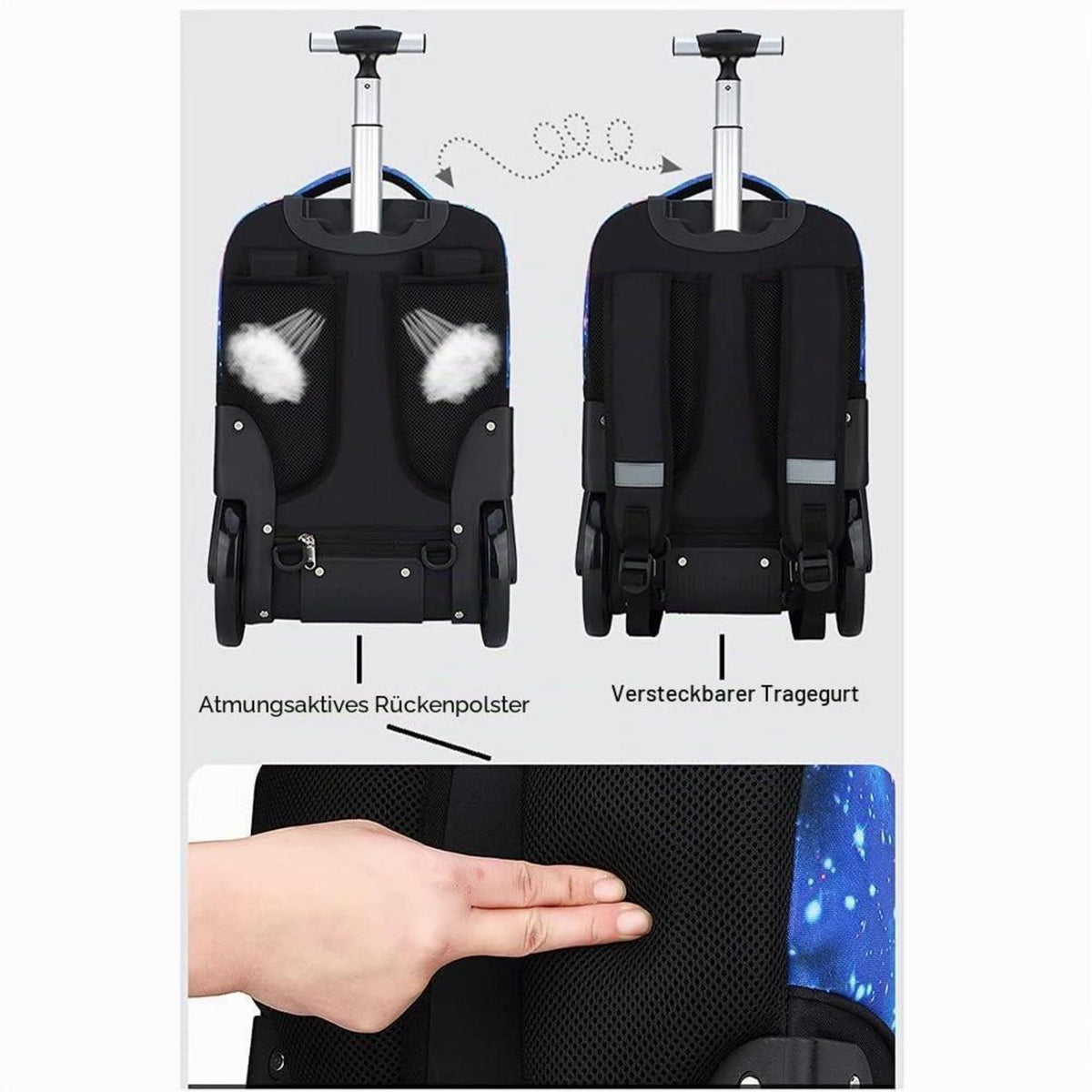 Schulrucksack mit Rädern für Kinder – Großer Stauraum & Trolley