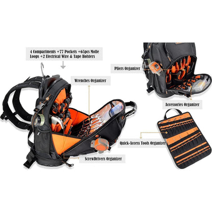 Werkzeugrucksack Herren 77 Taschen robust & wasserdicht