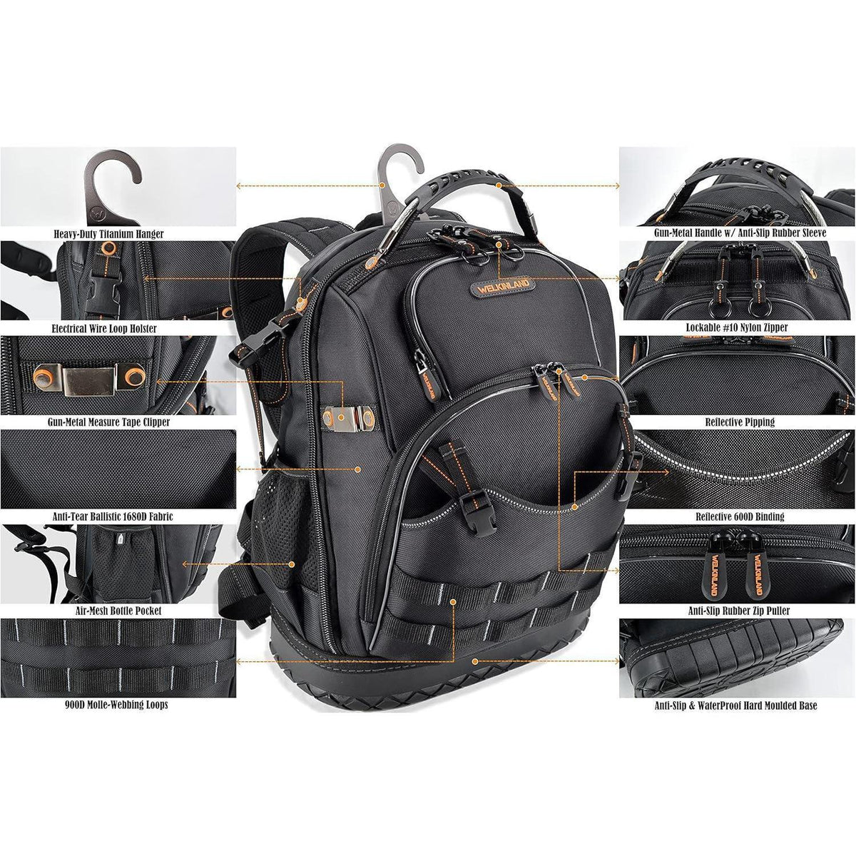 Werkzeugrucksack Herren 77 Taschen robust & wasserdicht