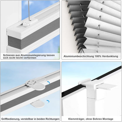 Verdunkelndes Plissee ohne Bohren Grau 45x140 cm Klemmfix Thermo