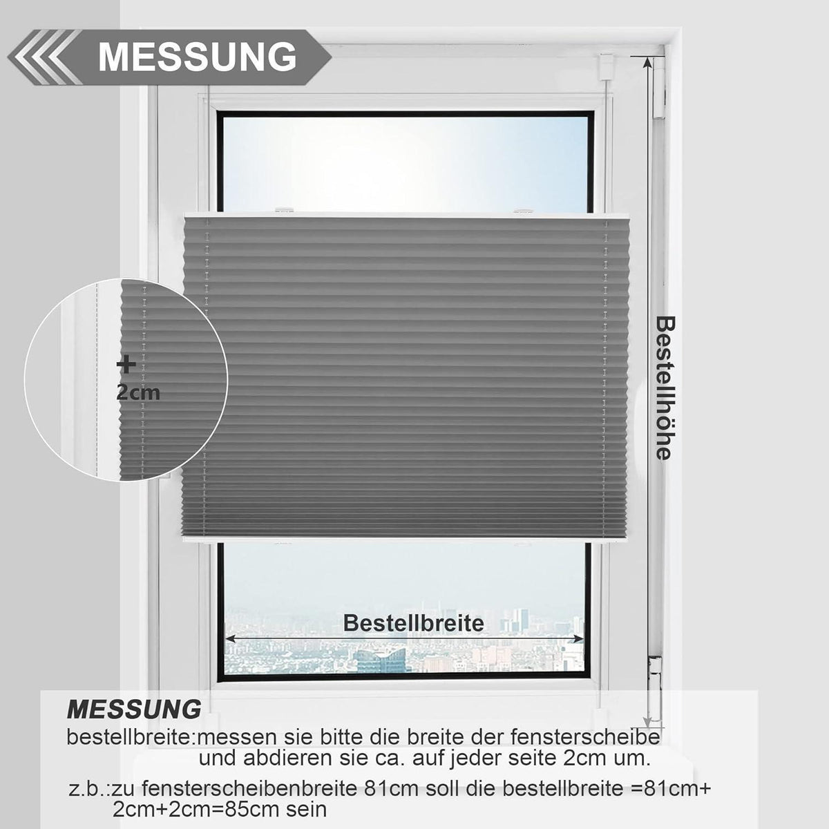 Verdunkelndes Plissee ohne Bohren Grau 45x140 cm Klemmfix Thermo