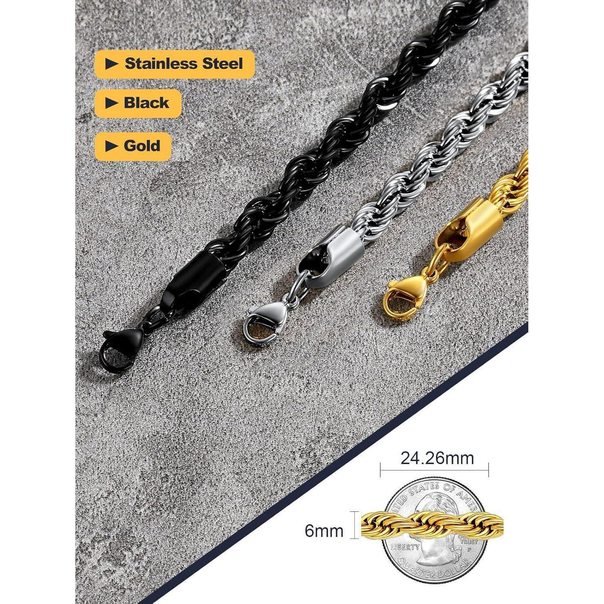 Kordelkette Edelstahl vergoldet 3mm Breit 51cm
