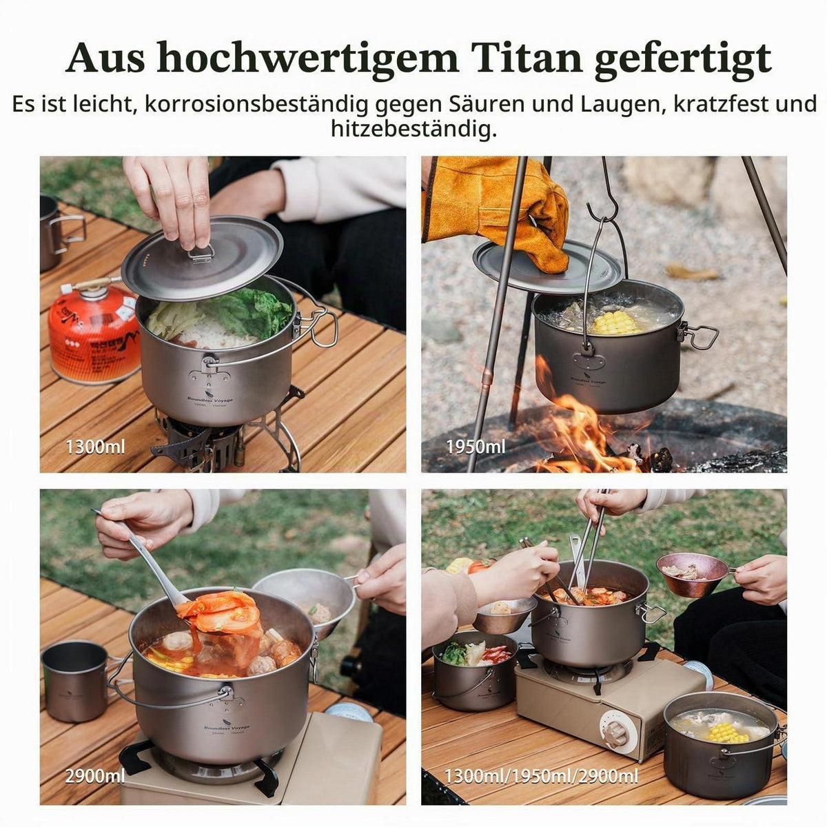 Titan Camping Kochset 1.3L/1.95L/2.9L Topf mit Deckel