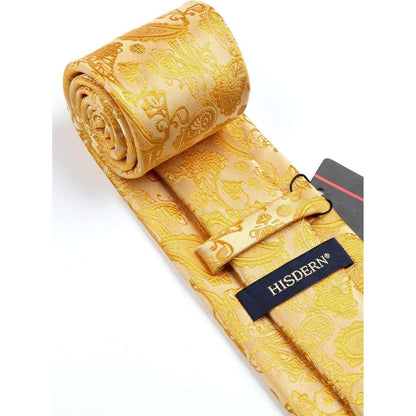 Herren Krawatten & Einstecktuch Set Paisley Jacquard Gold
