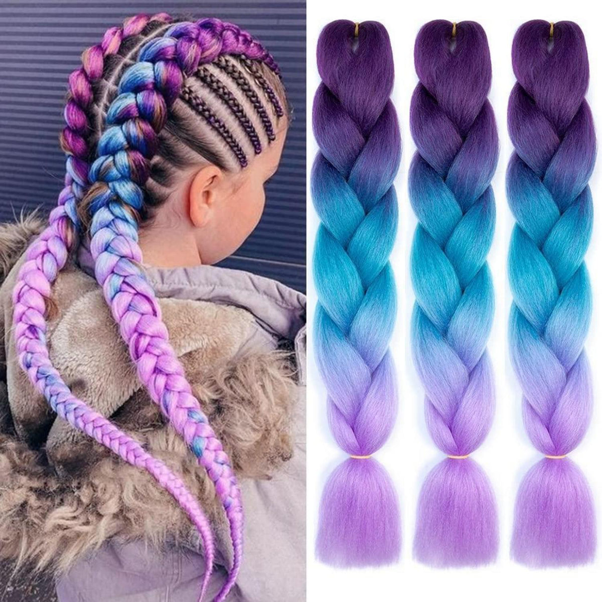 24 Zoll Ombre Jumbo Braid Haarverlängerung - Lila Blau Türkis