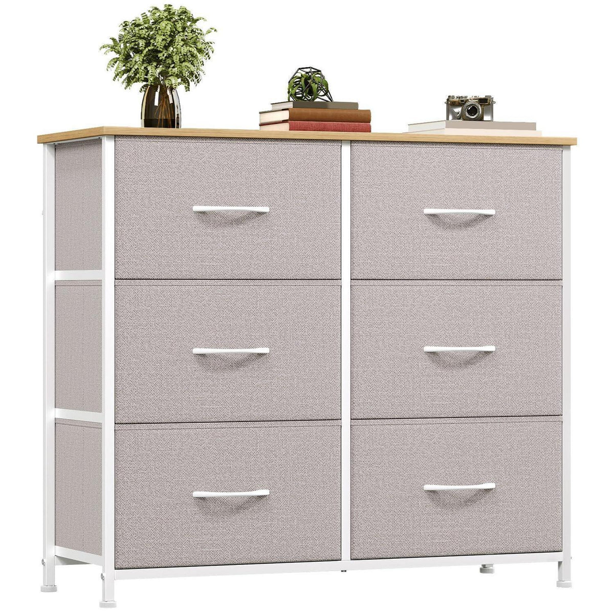 Kommode mit 6 Stoffschubladen – Grau, 30x80x71,5 cm