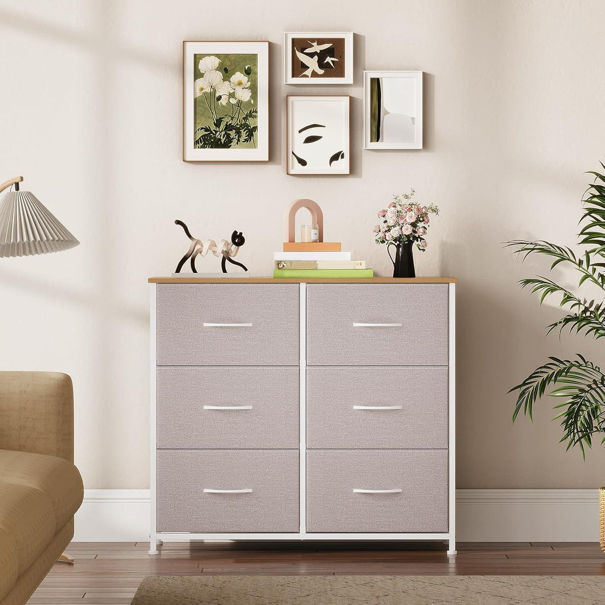 Kommode mit 6 Stoffschubladen – Grau, 30x80x71,5 cm