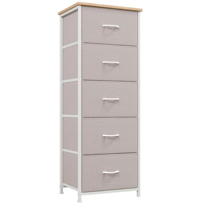 Somdot Kommode mit 5 Stoffschubladen – Aschgrau, 30x42x114,5 cm