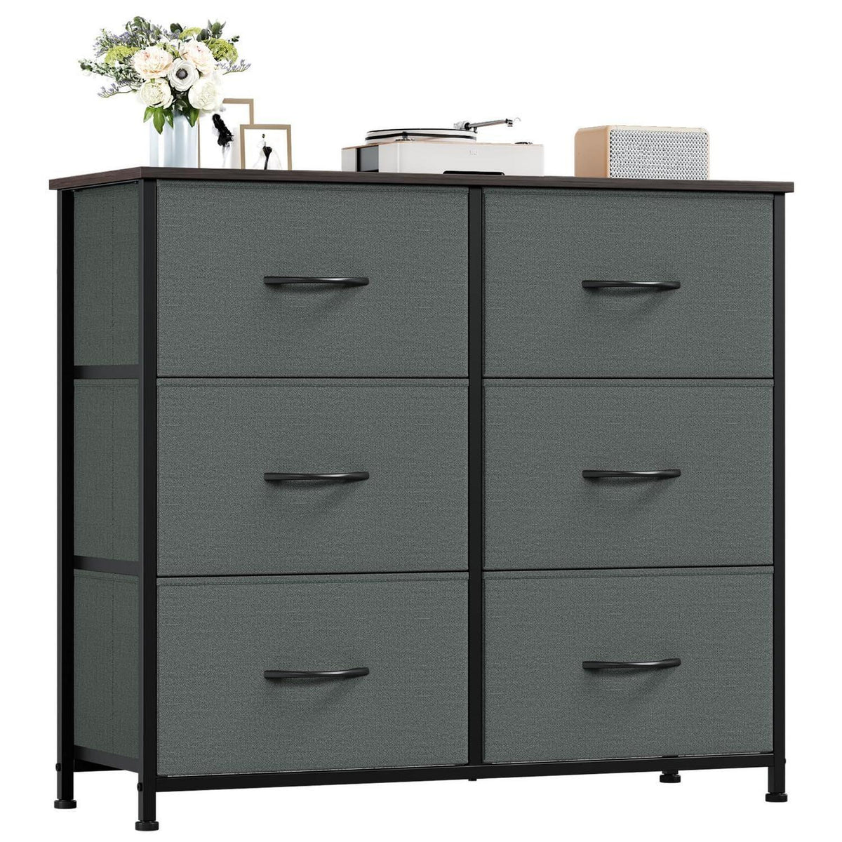Kommode mit 6 Stoffschubladen – Grau, 30x80x71,5 cm