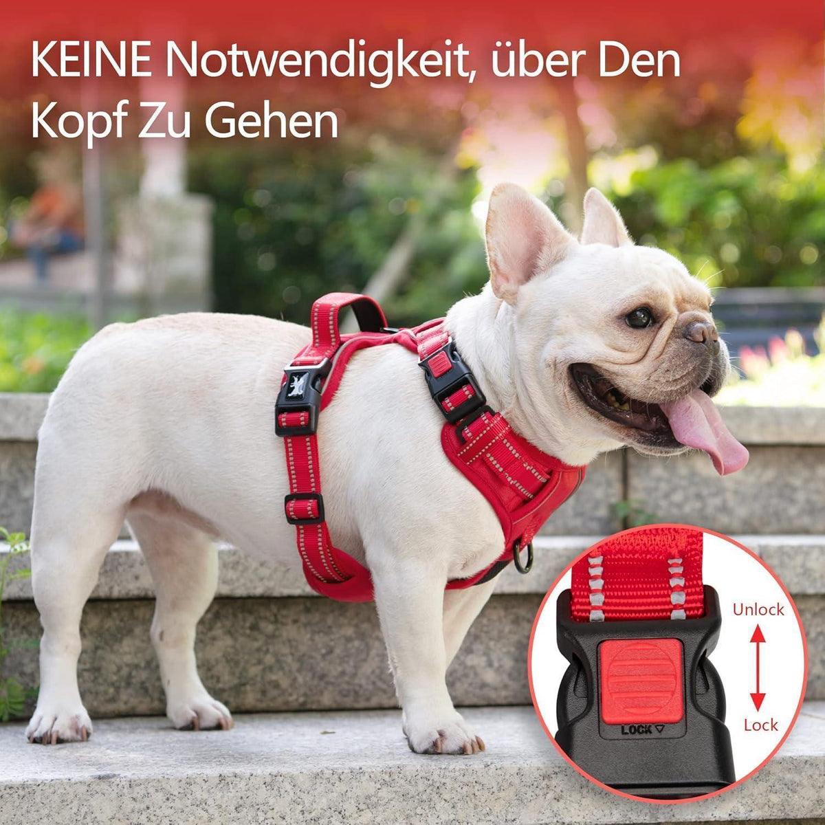 PoyPet Hundegeschirr ohne Zug, Rot, XS