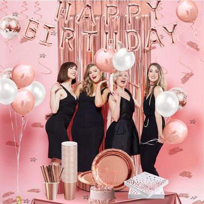 Rosegold Partydeko Set Happy Birthday 30 Gäste Tischdeko Luftballons