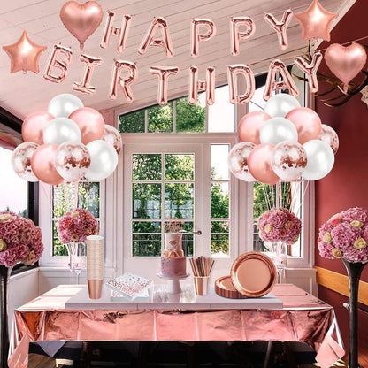 Rosegold Partydeko Set Happy Birthday 30 Gäste Tischdeko Luftballons