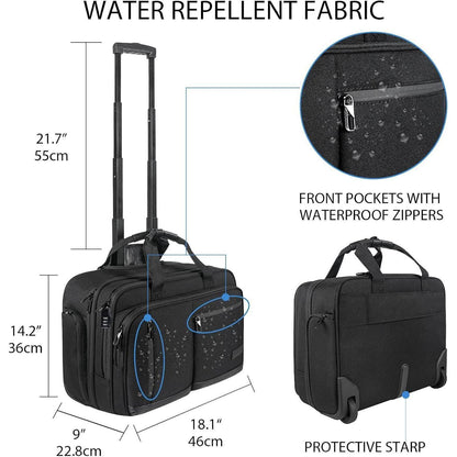 VANKEAN 17.3'' Laptoptasche wasserdicht mit Rollen und