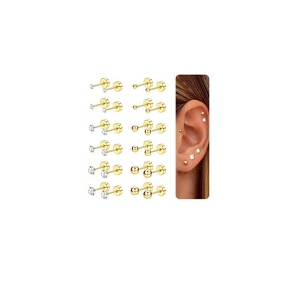 12 Paar Edelstahl Ohrstecker Set – Kleine CZ Kugeln für Damen & Herren