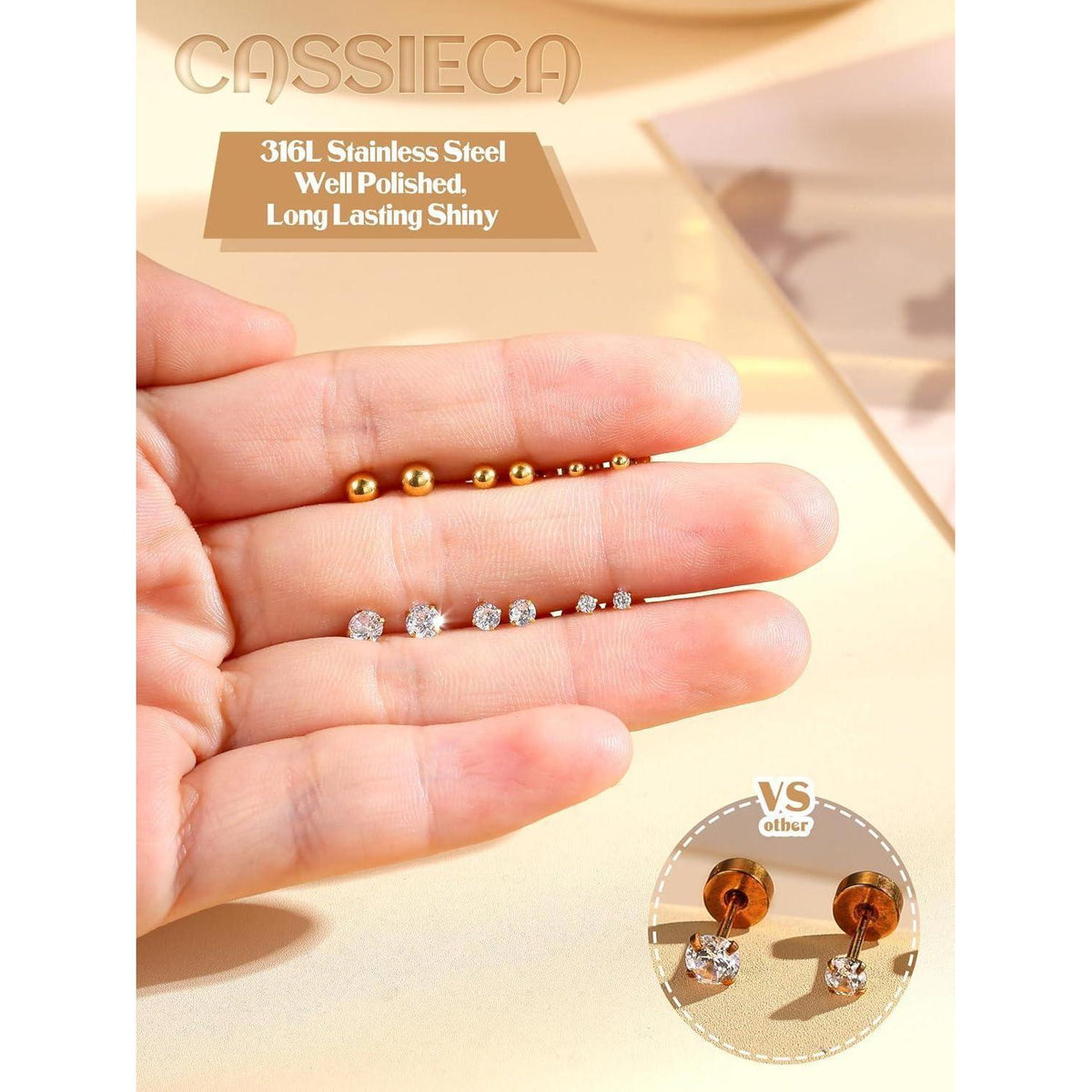 12 Paar Edelstahl Ohrstecker Set – Kleine CZ Kugeln für Damen & Herren