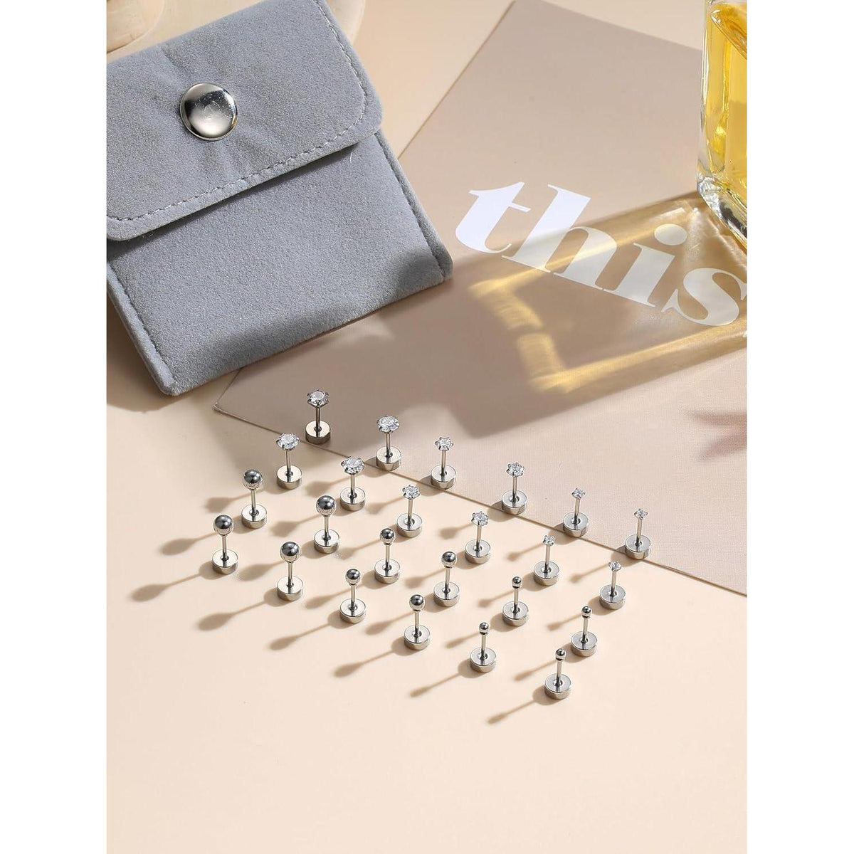 12 Paar Edelstahl Ohrstecker Set – Kleine CZ Kugeln für Damen & Herren