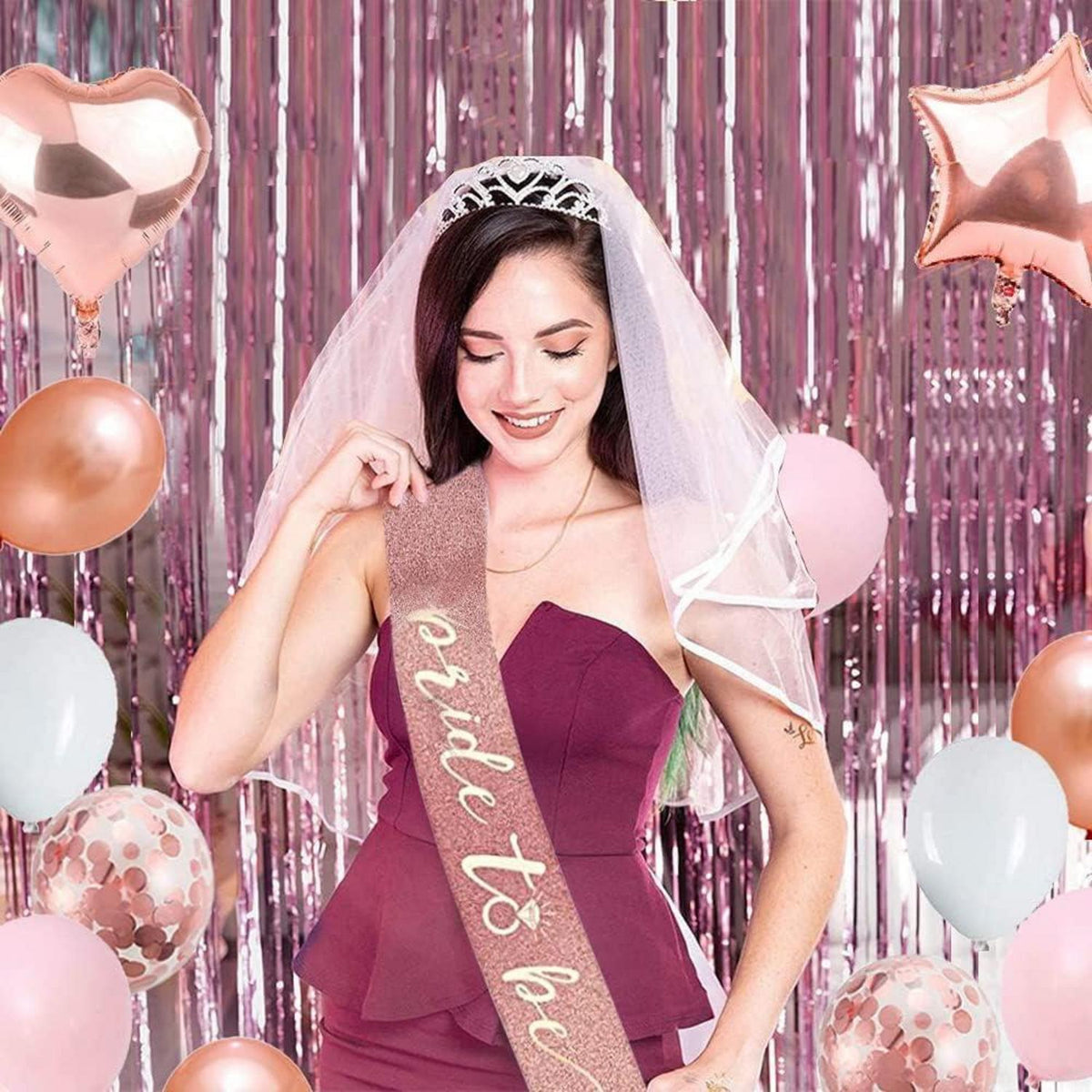 Roségold Deko Set für Junggesellinnenabschied - Braut Accessoires & Luftballons