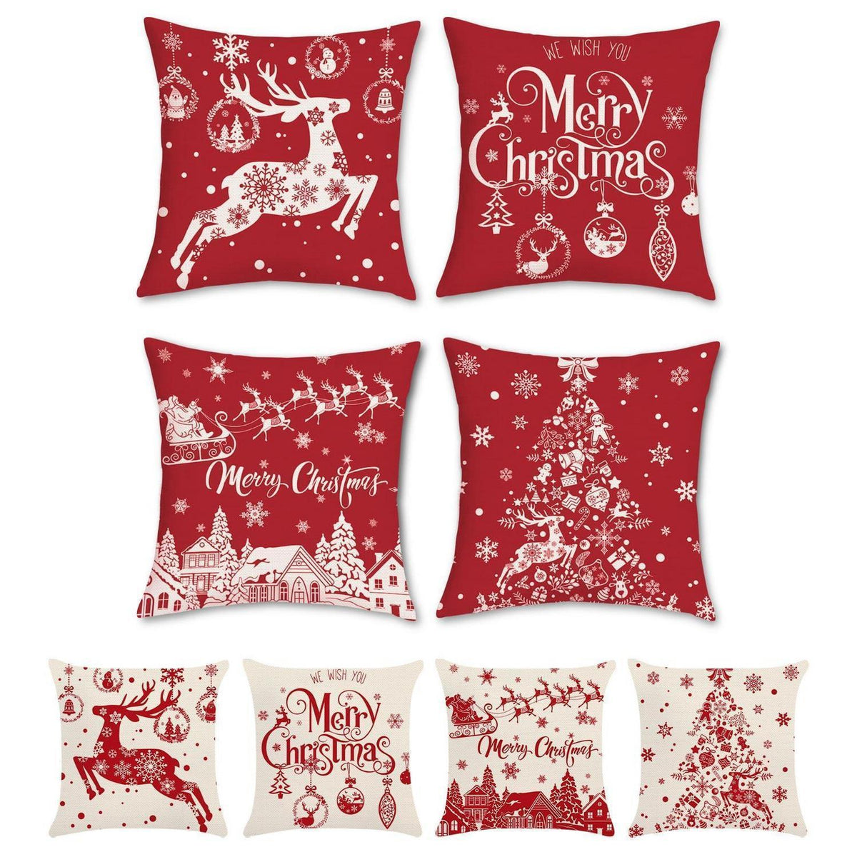 Weihnachtskissenbezüge 45x45 cm, 4er-Set Rentier Rot