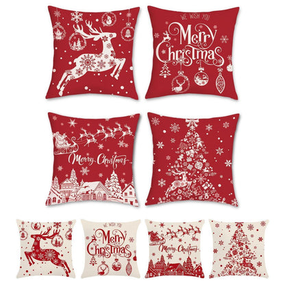 Weihnachtskissenbezüge 45x45 cm, 4er-Set Rentier Rot