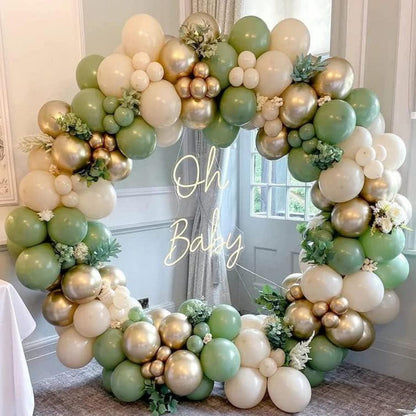 Ballon Girlande Set 102 Stück Olivgrün Weiß Gold für Party Deko