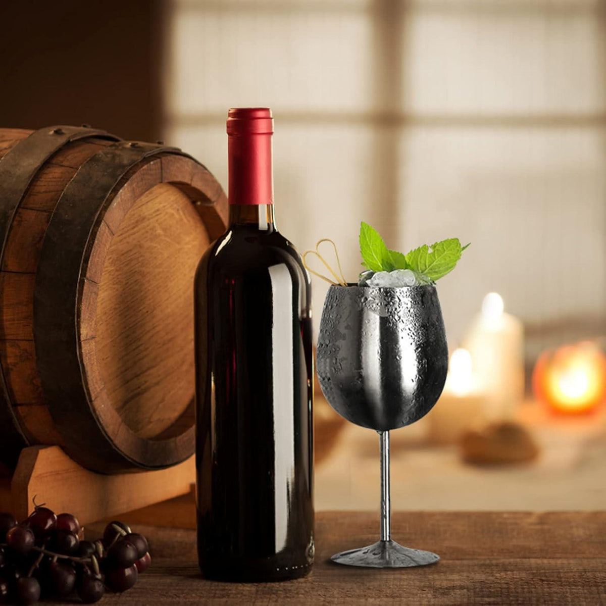 LELELINKY Edelstahl Weingläser 350ml rot Champagner Cocktailglas (Schwarz 2er