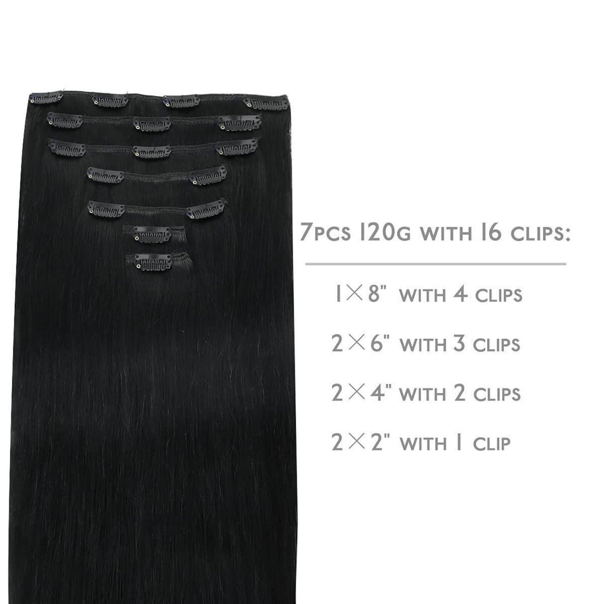 Clip-in Echthaarverlängerungen 45cm Tief Schwarz 120g 7tlg Remy