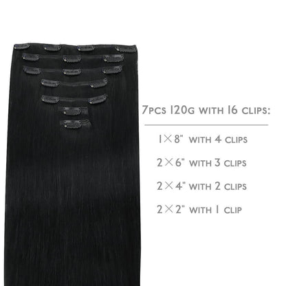 Clip in Echthaarverlängerung 40cm Tief Schwarz 120g