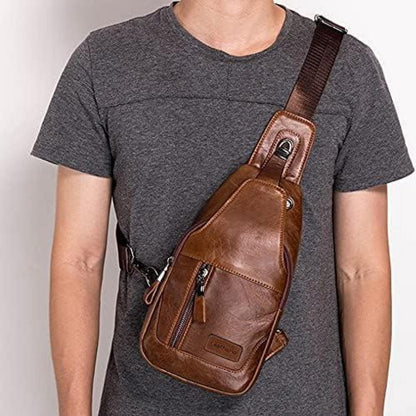 Echte Leder Brusttasche Herren Schultertasche Rucksack Braun