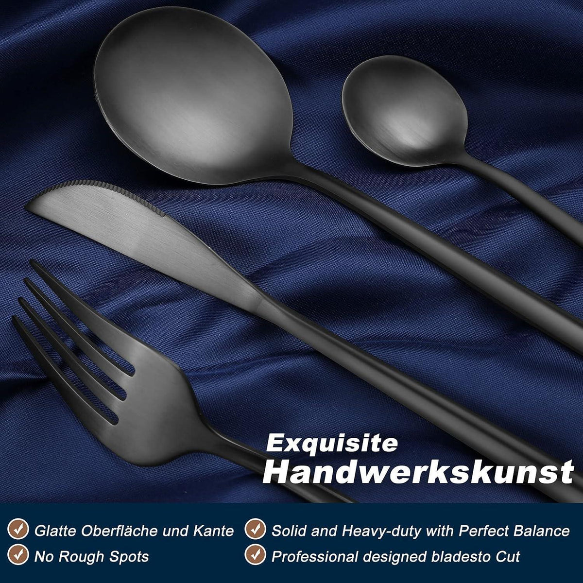 Besteckset Edelstahl 24 Teile für 6 Personen Matt Schwarz