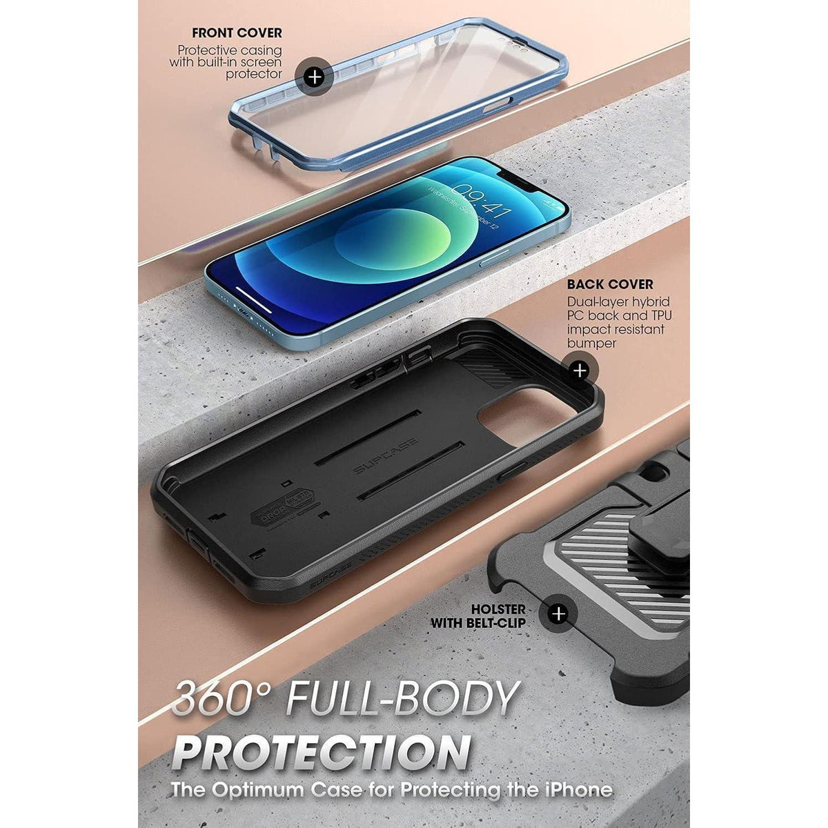 Schutzhülle iPhone 13 6,1 Zoll Ganzkörper Rugged Holster Blau