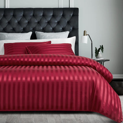 Satin Bettwäsche Set 135x200cm Rot – Gestreift & Seidig Glänzend